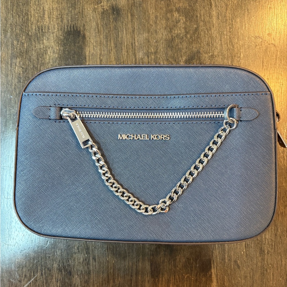 Michael Kors Navy Crossbody with Silver Chain